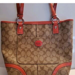 Coach Tan and Orange Signature Tote